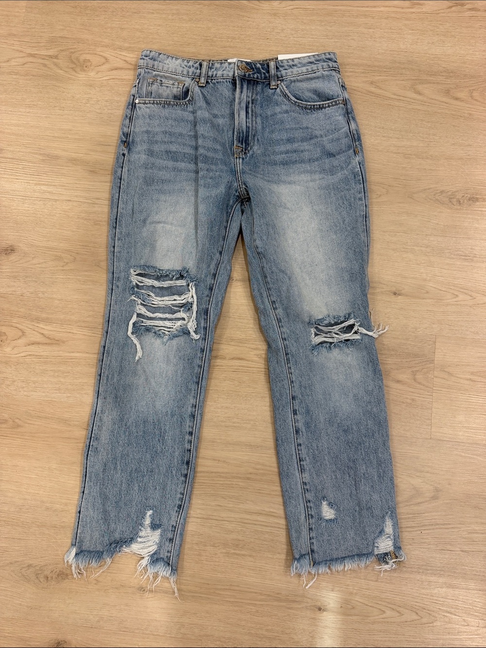New Insane Gene 5/26 High-Rise Distressed Straight Jeans - Light Blue